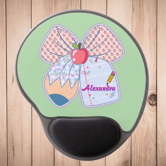 Teacher Coquette Bow Pencil School with Name  Gel Mouse Pad (Creator Uploaded)