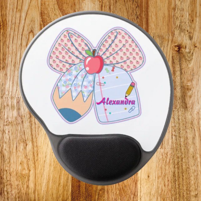Teacher Coquette Bow Pencil School with Name  Gel Mouse Pad (Creator Uploaded)