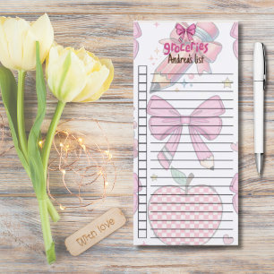 Teacher Coquette grocery list with name Magnetic Notepad