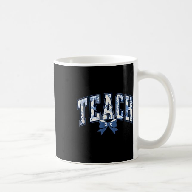 Teacher Coquette Toile Blue Bow Floral  Coffee Mug (Right)