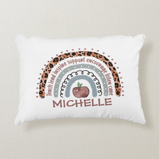 Teacher Core Values Rainbow Accent Pillow (Front)