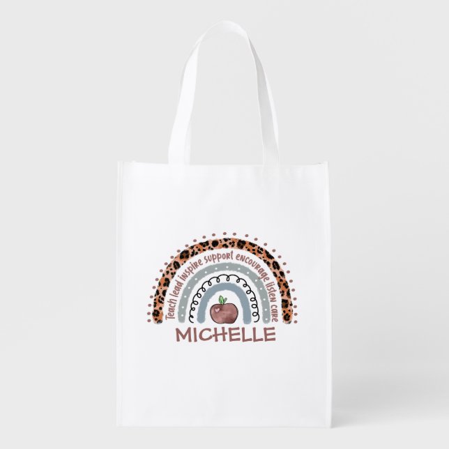 Teacher Core Values Rainbow Grocery Bag (Front)