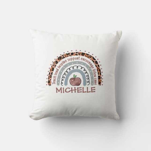 Teacher Core Values Rainbow Throw Pillow (Front)