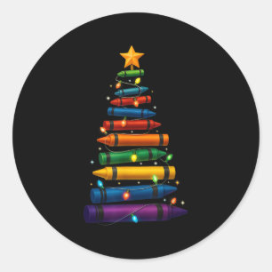 Teacher Crayon Christmas Tree Lights Student Schoo Classic Round Sticker