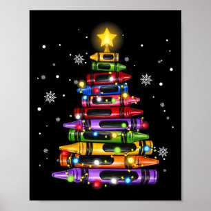 Teacher Crayon Christmas Tree Lights Student Schoo Poster