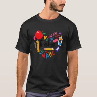 Teacher Crayon Pencil Apple First Day Of School Pr T-Shirt