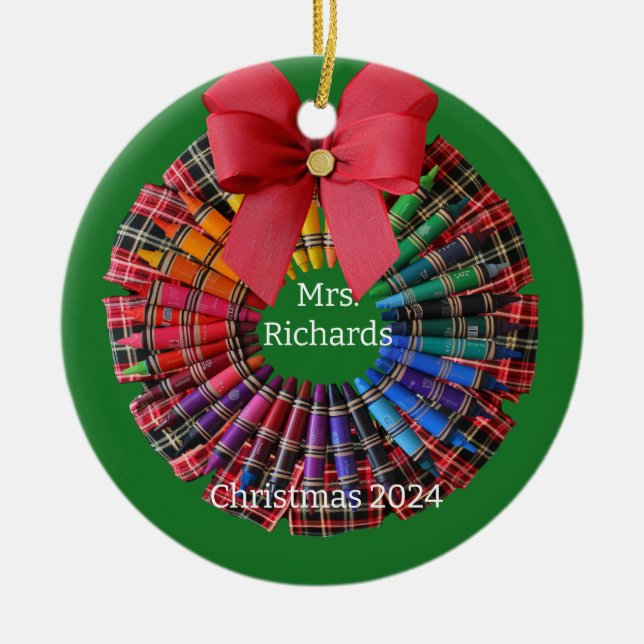 Teacher Crayon Wreath Personalized Ornament (Front)