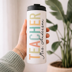 Teacher   Custom Colorful Teacher Name Graduation Thermal Tumbler