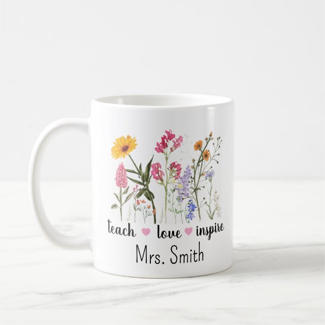 Teacher Custom Mug Sublimation . Teacher Floral Mu (Left)