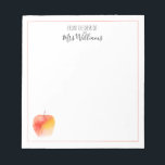 Teacher Custom Name Gift Watercolor Apple Notepad<br><div class="desc">This custom name notepad with a red and yellow-orange watercolor apple,  accented with a red frame,  makes a cute and useful teacher gift. After the "from the desk of:" text is script typography that you can personalize with a teacher's name.</div>