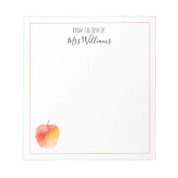 Teacher Custom Name Gift Watercolor Apple Notepad