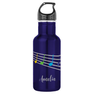 Teacher Custom Name Music Rainbow Notes Stainless Steel Water Bottle