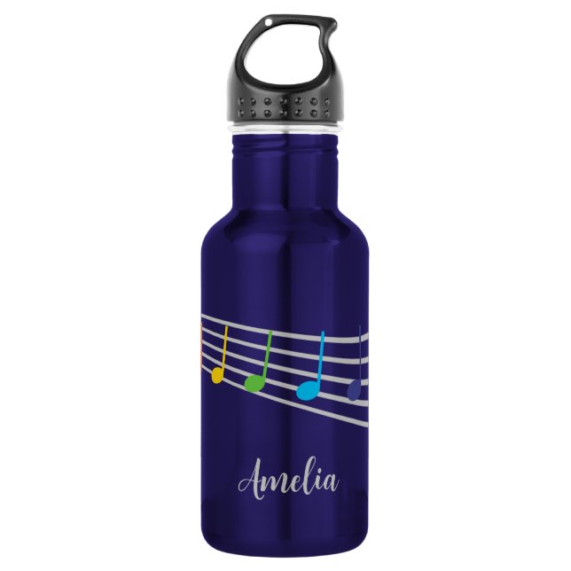 Teacher Custom Name Music Rainbow Notes Stainless Steel Water Bottle (Front)