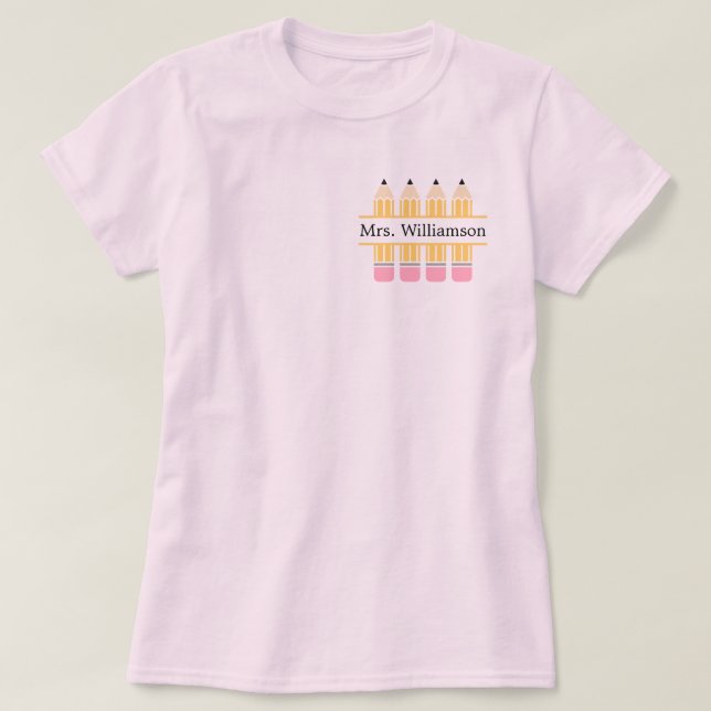 Teacher Custom Name Yellow Pencil T-Shirt (Design Front)