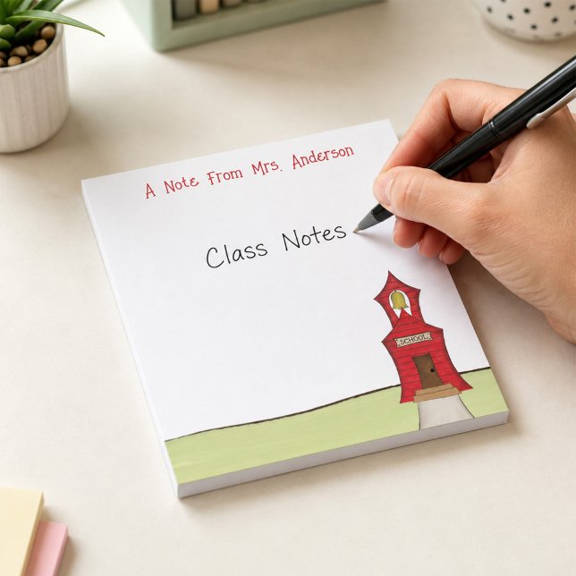 Teacher Custom School House Cute Notepad (Personalized teacher notepad featuring a charming red schoolhouse, perfect for class notes, reminder)