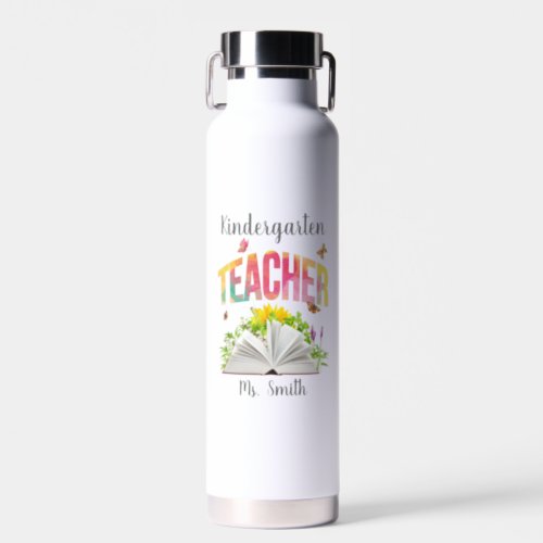 Teacher Cute Book and Butterflies Custom Water Bottle