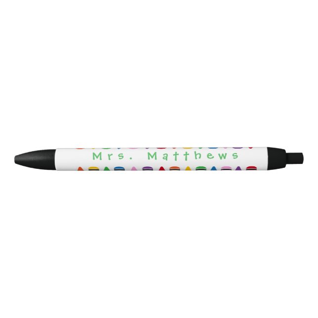 Teacher Cute Color Crayon Monogram Green Pen (Front)