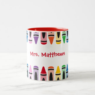 Teacher Cute Color Crayon Monogram Two-Tone Coffee Mug