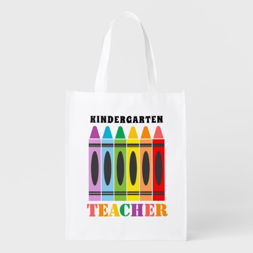Teacher Cute Colorful Rainbow Crayons Grocery Bag