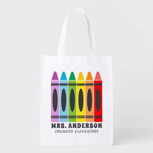 Teacher Cute Colorful Rainbow Crayons Personalized Grocery Bag
