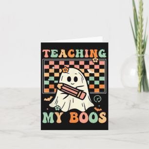 Teacher Cute Ghost Groovy Teacher Halloween Teachi Card