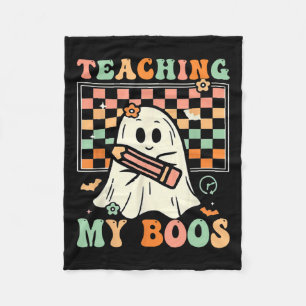 Teacher Cute Ghost Groovy Teacher Halloween Teachi Fleece Blanket