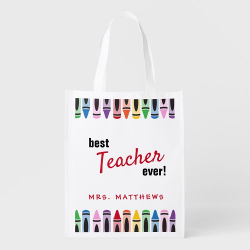 Teacher Cute Rainbow Color Crayon Gift Grocery Bag