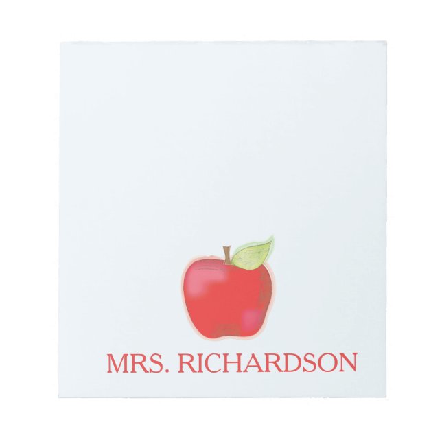 Teacher Cute Whimsical Watercolor Apple Custom Notepad (Front)