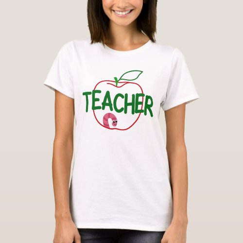 Teacher Day Red Apple Worm Quote T_Shirt