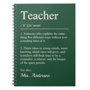 Teacher Definition Forest Green Personalized Name Notebook