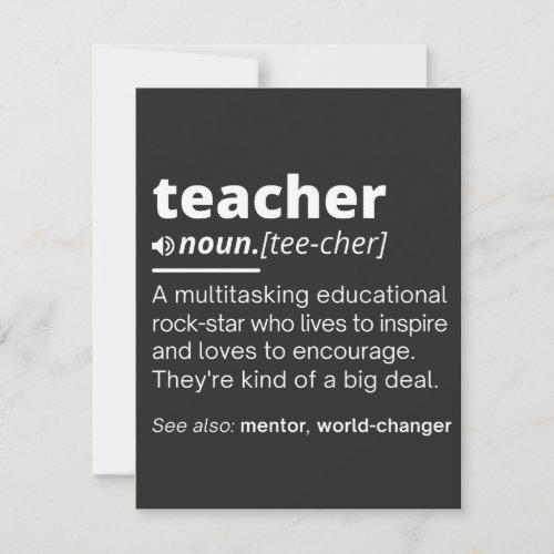 Teacher Definition _ Funny Teaching School Teacher Thank You Card