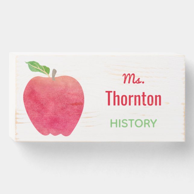 Teacher Desk Classroom Apple Personalized Name Wooden Box Sign (Front Horizontal)