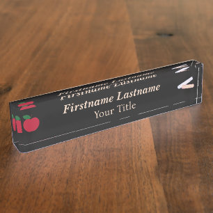 Teacher Desk Nameplate – Custom Black – Red Apple