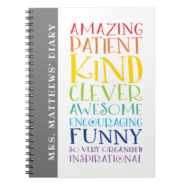 TEACHER DIARY colorful rainbow bold word stack Notebook (Front)