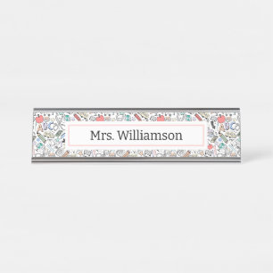 Teacher Doodle Icon Fun  Desk Name Plate