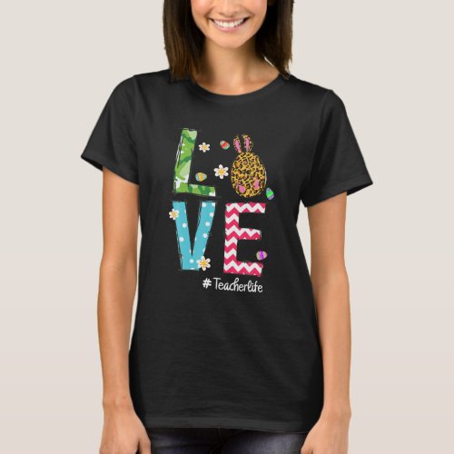 Teacher Easter Day Leopard Love Teacher Life Bunny T_Shirt