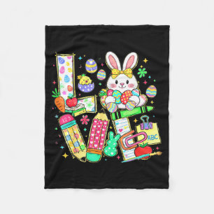 Teacher easter day love bunny ears spring school fleece blanket