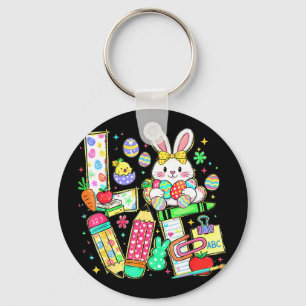 Teacher easter day love bunny ears spring school keychain