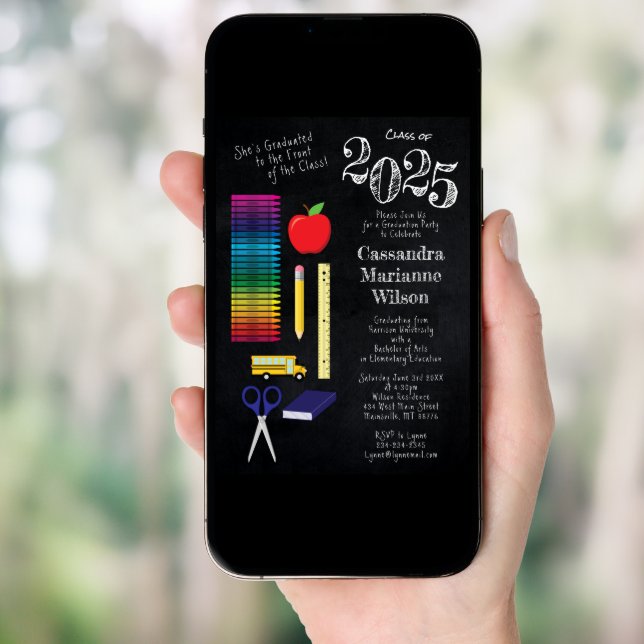 Teacher Education Chalkboard Graduation Invitation (Front Digital)