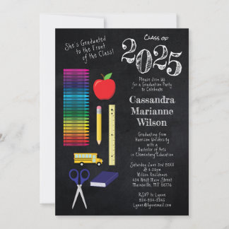 Teacher Education Chalkboard Graduation Invitation