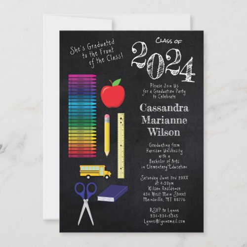 Teacher Education Chalkboard Graduation Invitation