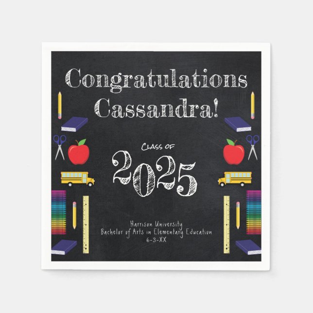 Teacher Education Chalkboard Graduation Napkins (Front)