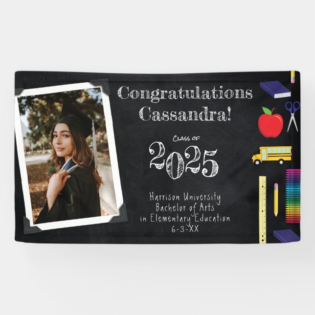 Teacher Education Chalkboard Graduation Portrait Banner (Horizontal)