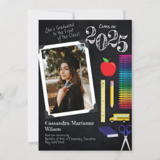 Teacher Education Chalkboard Graduation Portrait Invitation
