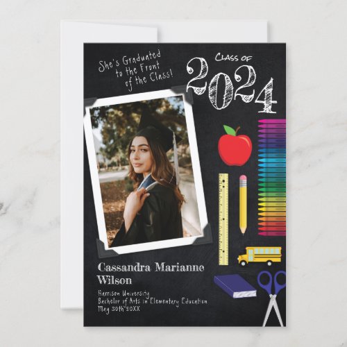 Teacher Education Chalkboard Graduation Portrait Invitation