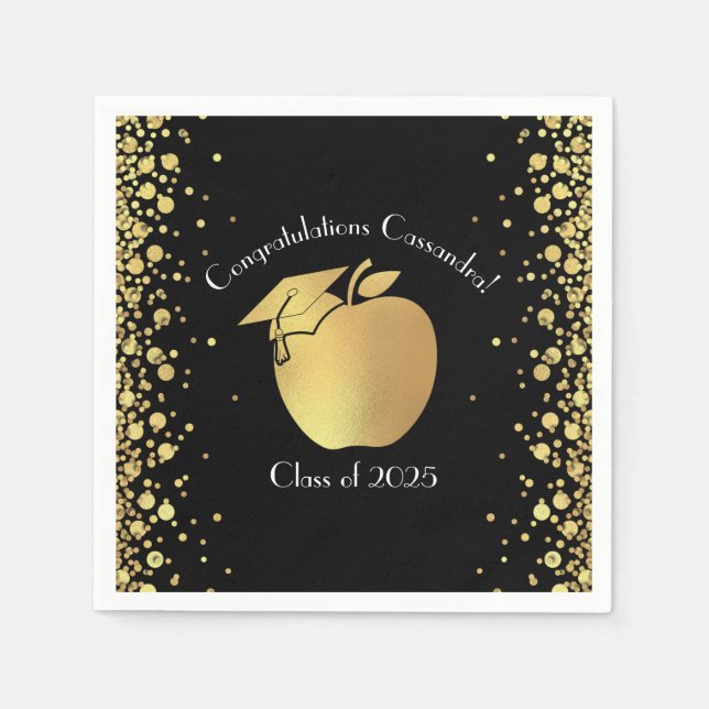 Teacher Education Graduation Black Gold Napkins (Front)