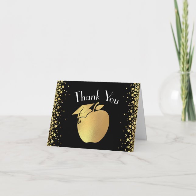 Teacher Education Graduation Black Gold Thank You Card (Front)