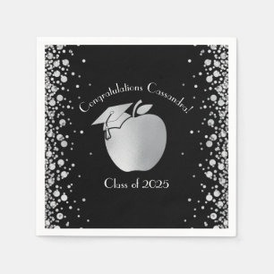 Teacher Education Graduation Black Silver Napkins