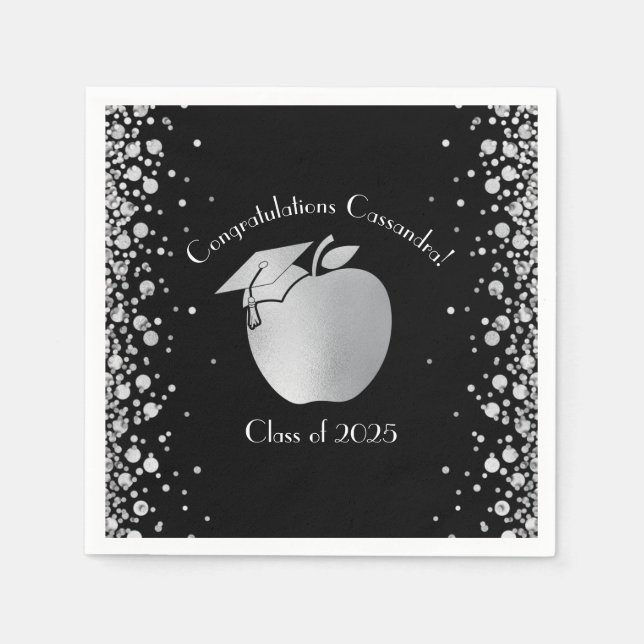 Teacher Education Graduation Black Silver Napkins (Front)