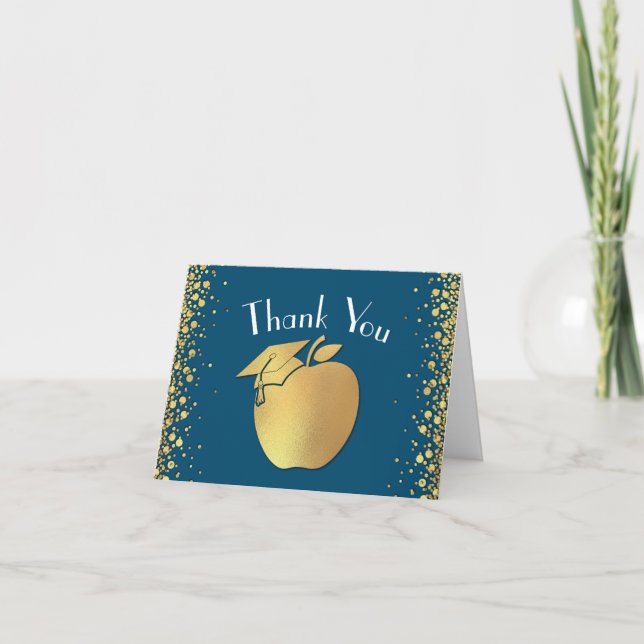 Teacher Education Graduation Blue Gold Thank You Card (Front)